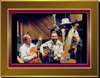 Chet Atkins, Marcel Dadi, & Thom Bresh in the studio working on Saturday Night Shuffle - A Celebration of Merle Travis